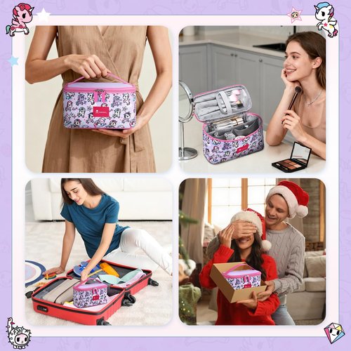 Tokidoki Official Unicorno Makeup Bag Cute Cosmetic Bag Large Capacity Travel Makeup Case Portable Organizer Toiletry Bag for Women Traveling with Handle (Pink)