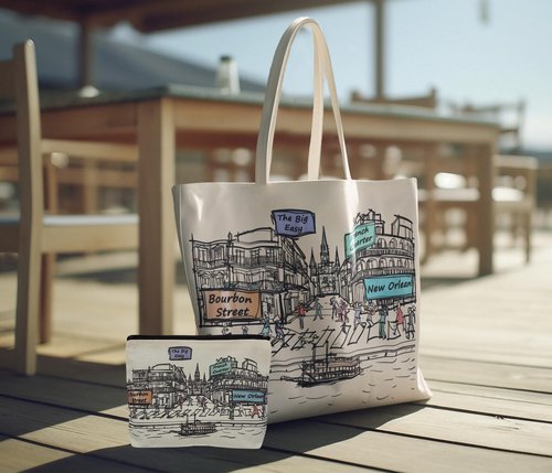 Beary Blu Cities Around the World Artwork Cosmetic Bag Series – Designed in USA, Travel Makeup Bag with Zipper, Souvenir Gift for Women, Artwork Organizer for Purse or Toiletry (New Orleans)