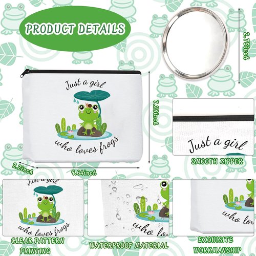 CIXICM Frog Gifts for Frog Lovers, Includes Makeup Bag, Cute Socks, Frogs Writing Gel Ink Pen & Mini Round Mirror, Just Who Loves Frogs, Birthday Gift for Women