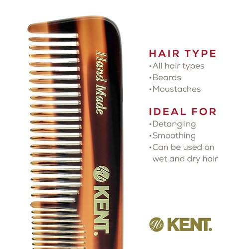 Kent OT Pocket Comb Set - 4.4" Fine Tooth and Wide Tooth Handmade Hair Combs for Men, Women, and Kids - Travel, Beard, and Mustache Grooming Combs, Saw Cut and Hand Polished