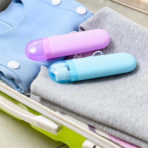 YKuzLx 2 Packs Toothbrush Travel Case, Portable Toothbrush Case with Ventilation Hole for Travel, Plastic Toothbrush Holder Travel Size for Business Trip, School, Camping, Home - Purple+Blue
