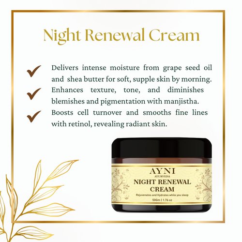 AYNI AYURVEDA Night Renewal Face Cream with Manjistha, Grape Seed Oil & Shea Butter,Anti-Aging, Hydrating, Improves Radiance, Helps Reduce Dark Spots – Natural Ayurvedic Blend (1.76 fl oz)