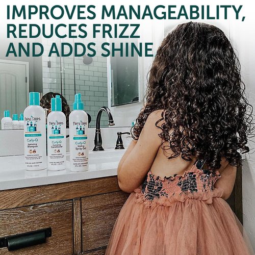 Fairy Tales Curly Q Hydrating Kids Shampoo 12oz, Conditioner 8oz, and Styling Spray Gel 8oz - Paraben, Sulfate, Gluten, and Nut Free - For All Curl Types Including Multi Cultural Hair (3 Pack)