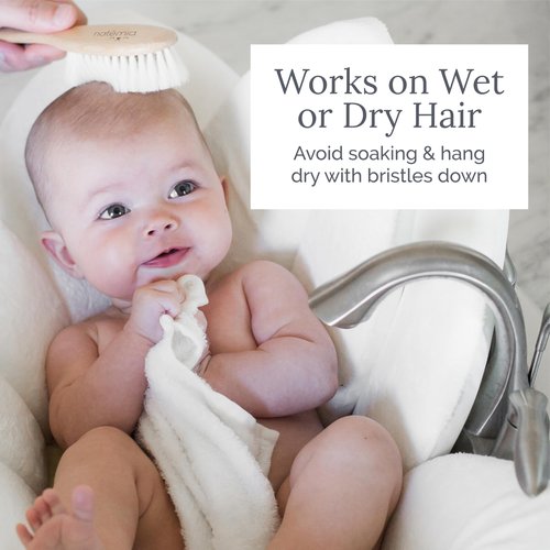 Natemia Soft Bristle Baby Hair Brush Set - 2 Pack Wooden Brushes for Newborns, Toddlers, and Baby Registry Gift
