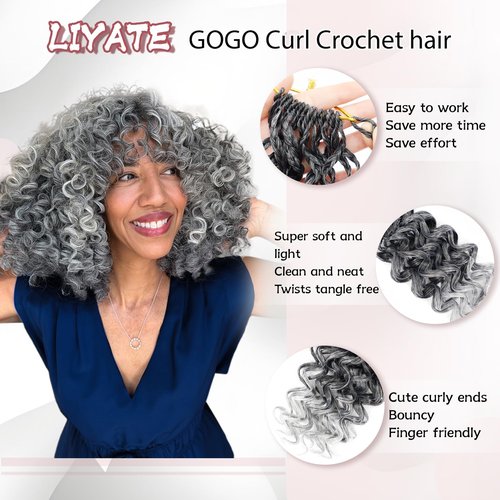 7 Packs Gogo Curl Grey Crochet Hair for Women 18 Inch Pre-Twisted Curly Crochet Hair Pre Looped Deep Ocean Water Wave Beach Curl Crochet Braids Synthetic Braiding Hair Extensions ( 18 Inch, 1B/Gray )