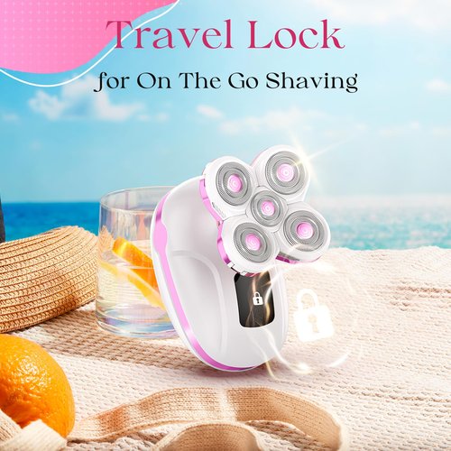 Electric Razors for Women, Rechargeable Rotary Painless Shaver for Legs Bikini Facial Hair Removal, Body Wet/Dry Razor Water Resistant Grooming Kit, Cordless Womens Trimmer for Lady (Light Pink)