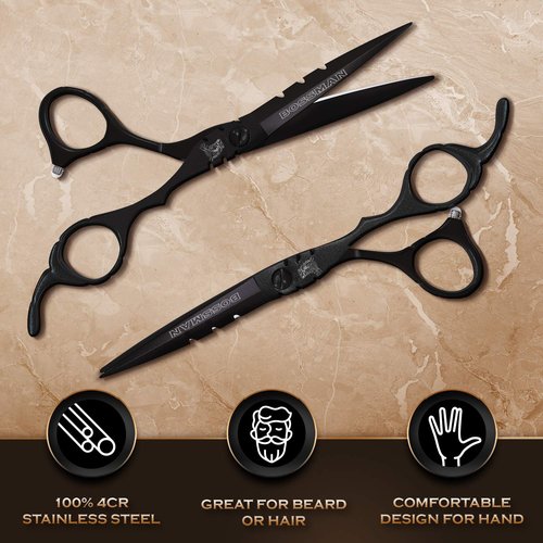 Bossman Hair and Beard Grooming Set - Metal Comb and Professional Scissors for Men's Haircut and Grooming