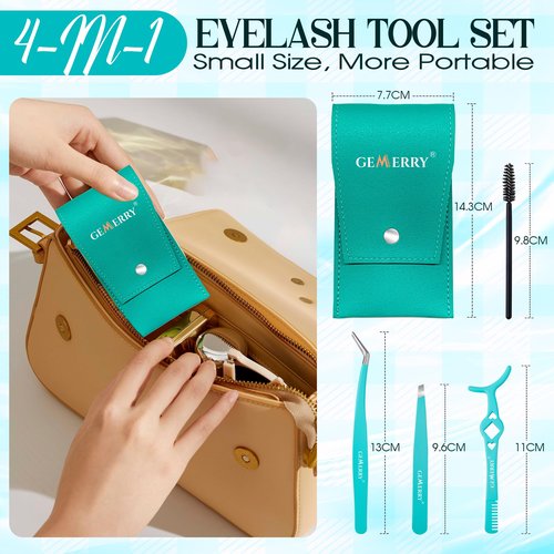 GEMERRY Lash Tweezers Kit 4PCS Lash Applicator Tool DIY Eyelash Tweezers Set Stainless Steel Eyebrow Tweezers with Brush Eyelash Applicator Tool Kit