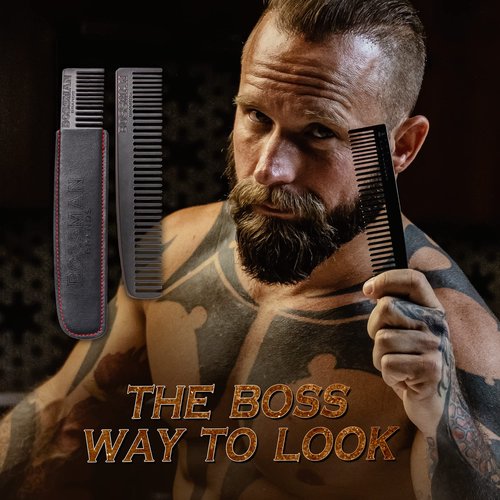 Bossman Hair and Beard Grooming Set - Metal Comb and Professional Scissors for Men's Haircut and Grooming