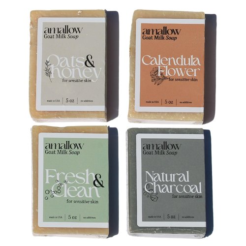 Premium Goat Milk Soap Bars - Dry Skin, Gentle, Organic & Soothing - Hand Made in USA with Real Goat Milk - Large 5 OZ (Pack of 4) - (Variety Pack)