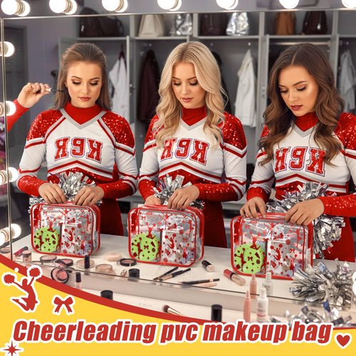 Shinylin 20 Pcs Cheer PVC Makeup Bag Cheer Teams Gifts Clear Makeup Case Cheerleader Teams Gifts Toiletry Zipper Pouch for Cheerleading Teammates Party Supplies,7.9 x 5.9 x 2.4''(Red)