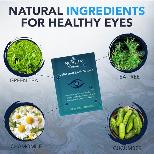NOVEHA 120Pcs Allergy Relief Eyelid Wipes | Pre-moistened Hypoallergenic Eye Cleansing Pads, Reduce Itchiness, Redness & Discomfort Caused By Allergy, Clean, Soothe & Remove Debris (2 Pack)