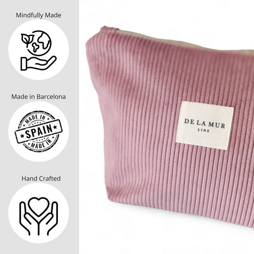 DE LA MUR LINE Pink Corduroy Cosmetic Bag for Women – Large Toiletry Bag for Travel, Skincare & Makeup Organizer, Travel Size Toiletries Bag – Cruise & Vacation Gift – Made in Barcelona, Spain