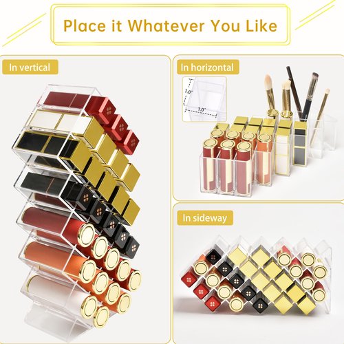 Nimiah Lipstick Organizer Holder 28-Slots - Stackable Clear Fish Shape Lipstick Tower for Vanity, Countertop, Desktop - Space-Saving Storage Holder for Lip Gloss, Makeup Brushes