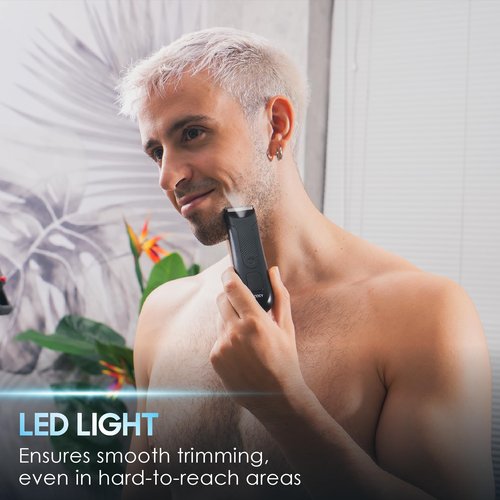 COCOSY Body Hair Trimmer for Men - Ball Trimmer, Ceramic Blade, Waterproof Electric Groin Hair Trimmer with Standing Recharge Dock & Travel Pouch, Male Hygiene Razor