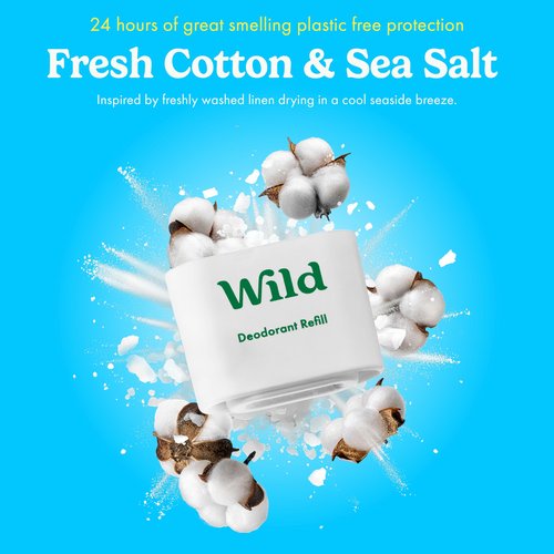 Wild - Refillable Deodorant Starter Kit - Black Case with Fresh Cotton & Sea Salt, Ocean Mist & Thunderstorm Scents - Long Lasting Protection - Aluminum Free - Vegan