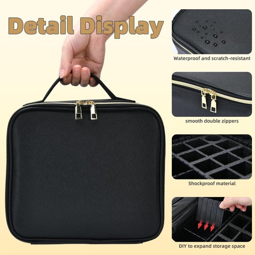 Junyaoxuan Nail Polish Storage Organizer,Portable Nail Polish Travel Storage Bag Hold Variety of Bottles,DIY Partition Design,with Manicure Tools Storage Sections（Bag Only）