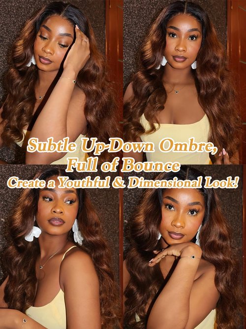 Two Tone Color T1B/30 Ombre Honey Brown Human Hair Bundles Body Wave, #T30 Ombre Light Auburn Brown Loose Wave Sew In Quick Weave Hair Tracks, 12A 100% Unprocessed Raw Brazilian Virgin Hair 14 Inch
