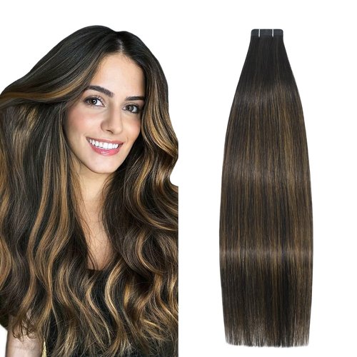 Aison Balayage Dark Brown Ombre to Chestnut Brown Human Hair Tape in Extensions 16Inches 30g 20 Pcs/Pack Tape ins Human Hair Extensions
