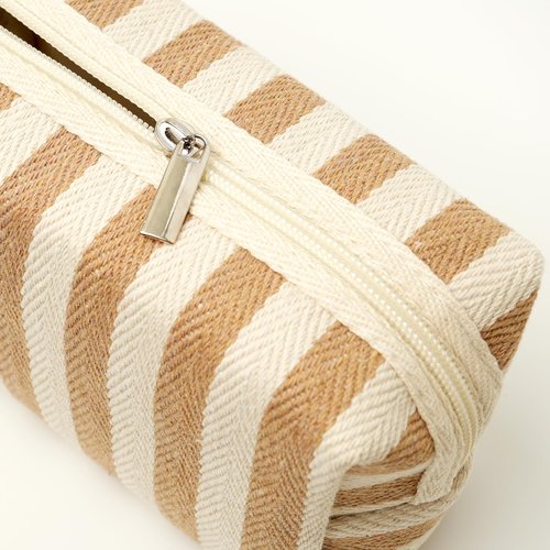 Beayuva 3 Pcs Makeup Bag Set Striped Canvas Purse Cosmetic Bag For Women Travel Toiletry Pouch Organizer pencil case (Blue-White)