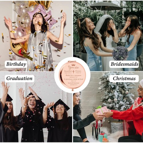 FOOZDEEVAAQ Religious Compact Mirror, Baptism & First Communion Gift for Girls, 2.56in Round, Rose Gold