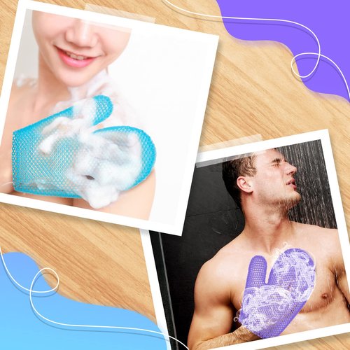 Karenhi 2 Pcs Honeycomb Exfoliating Glove Bath Mitt Body Spa Scrubber, Honeycomb Exfoliator Glove for Body Shower, Scrubber Sponge Shower Loofah, Quick Drying(Blue,purple)