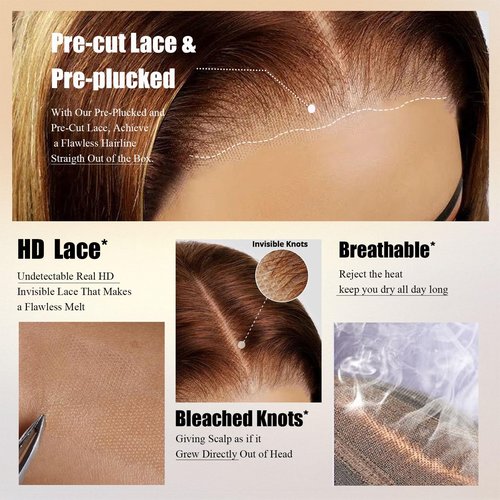 Bob Wig Human Hair Glueless Wigs Human Hair Pre Plucked Pre Cut 4# Brown Human Hair Wear and Go Glueless Wig Water Wave Lace Front Wigs for Black Women 14Inch