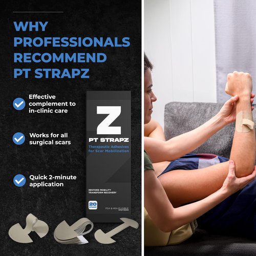 PT StrapZ Non-Elastic, Therapeutic Adhesive, Scar Tissue Mobilization, Scar Tissue Stretching, Therapeutic Tool to aid Recovery from Surgery or Trauma Health & Personal Care (20 strips)
