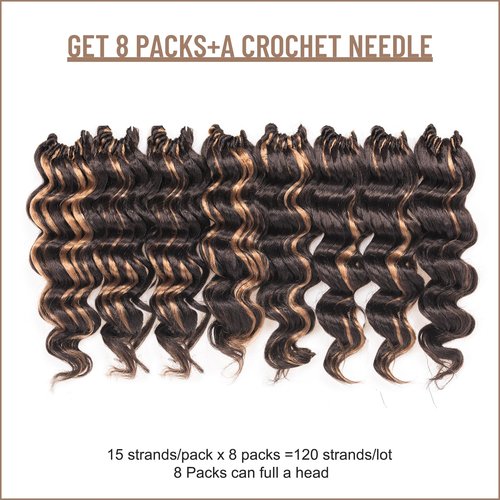 Toyotress Ocean Wave Crochet Hair - 16 Inch 8 Packs Blonde Highlight Ocean Wave Braiding Hair, Beach Curl Deep Twist Synthetic (16 Inch, P4/27-8P)