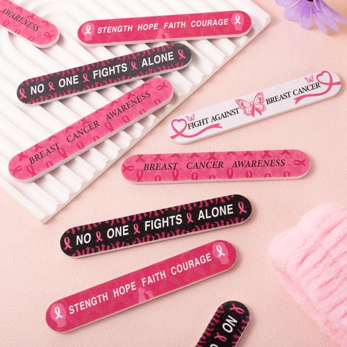 100 Sets 4.72" Breast Cancer Awareness Gift Nail File with Pink Ribbon Design Breast Cancer Awareness Nail Files Bulk Manicure Tools for Women Party Gift Accessories (100PC)