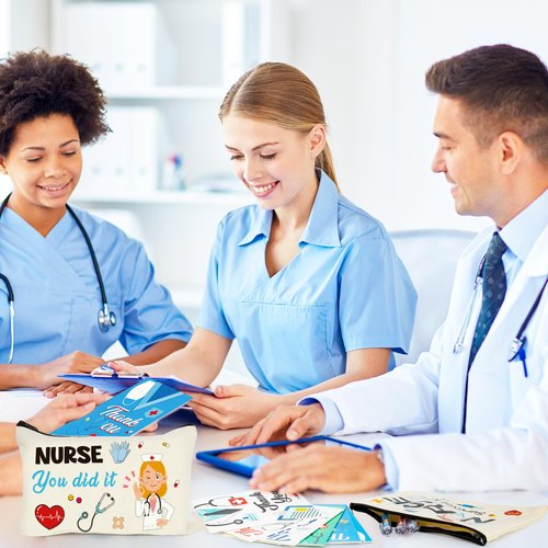 Nurses Week Accessories, 16 PCS Nurse Makeup Bag Thank You Nurse Card, Nursing Day Appreciation Cards Nurse Week Carvas Cosmetic Bag Survival Kit with Zipper Funny Thank You Cards Nurse Supplies