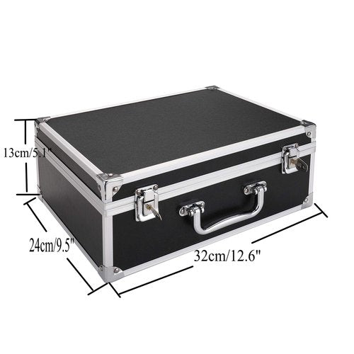 Kit Box Case,Machine Case 12.6" x 9.5" x 5.1" W/Lock Makeup Carrying Bag Storage Case Organize with Clasp,Aluminum Alloy with Sponge for Equipment Cosmetic Makeup Tools (black)