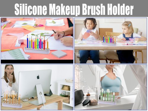 GDFYMI 1Pcs Silicone Makeup Brush Holder Stand Light Grey Make Up Brush Organizers Makeup Brushes Holder Organizer for Painting Pen Brushes Nail Clippers Drill Pens Ruler Sewing Craft Tools