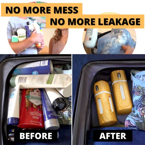 Lasunit-Lasbottle: 4 IN 1 Reusable, Potable, Leakproof, Modular Travel Liquid Dispenser, TSA Approved Toiletries and Spray Dispenser (Wood Grain)