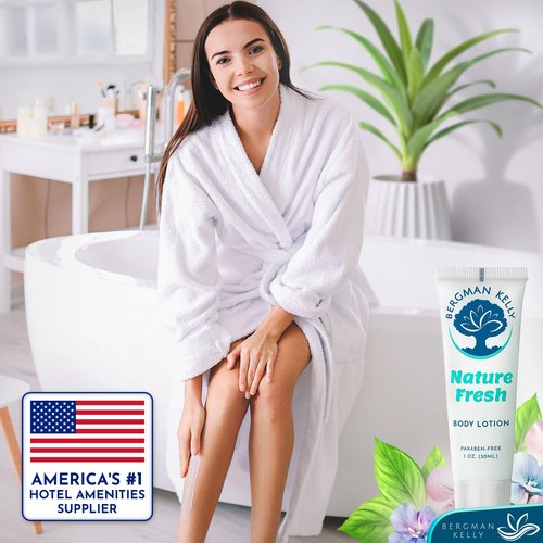 BERGMAN KELLY - Travel Size Lotion - 1 fl oz, 100 PK, Nature Fresh - Delight Your Guests with Refreshing & Soothing Body Lotion - Quality Mini and Small Size Guest Hotel Toiletries in Bulk