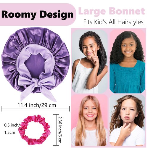 2 PCS Kids Bonnets for Girls,Silk Bonnet for Kid Toddler Sleeping with Scrunchies