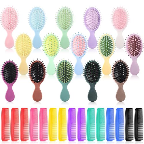 30 Pcs Mini Wet Hair Brush and Wide Hair Combs, Travel Detangling Brush for Most Hair Types Stocking Stuffers for Women Girls