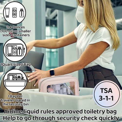 8 Packs TSA Approved Toiletry Bags Clear Toiletry Bags for Travel PVC Makeup Pouch Waterproof Quart Size Clear Cosmetic Bag with Zipper for Airport Airline Compliant Bag Women Men Travel Bathroom