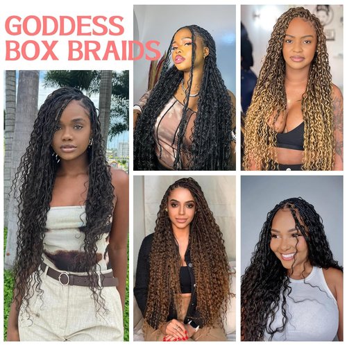 Goddess Box Braids Crochet hair -18 Inch 9 Packs Water Wave Boho Crochet Braids for Black Women (1B#, 18 Inch (Pack of 9))