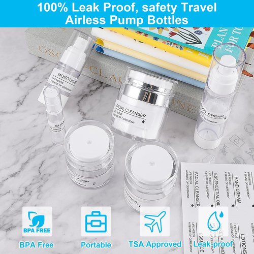 30 Pack TSA Approved Skincare Empty Travel Bottles, 1.7/1/0.7/0.34oz Refillable Travel Size Containers, Leak-Proof Toiletry Bottles for Skincare and Creams, Lotion, Eye Cream, Liquid, Foundation