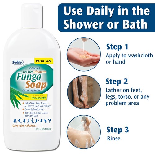 PediFix FungaSoap Tea Tree Cleansing Wash – Antifungal Body Wash & Foot Soap – All-Natural Tea Tree Oil Cleanser for Athlete’s Foot, Ringworm, Jock Itch, Body Odor & Fungus - 13.5 fl. oz