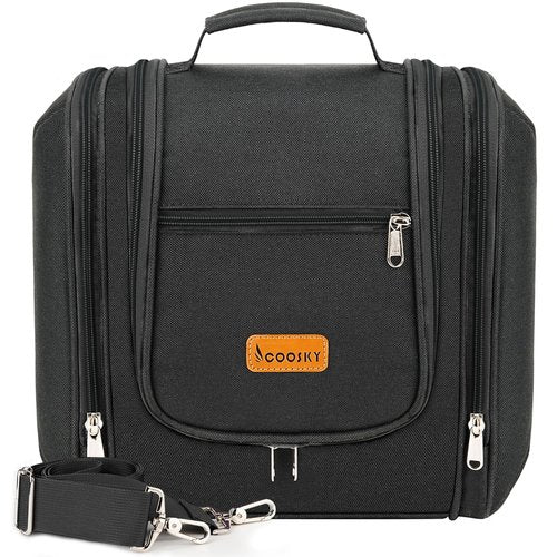 Travel Hanging Toiletry Bag for Women and Men, 6 Organizer Compartments, Holds Full Size Bottles, Extra Large Cosmetic Accessories, Makeup essentials, Bathroom Water-resistant Toiletries Bag, Black