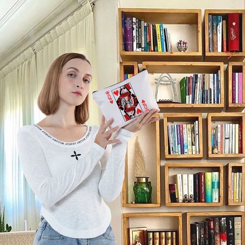 LEVLO Queen of Hearts Cosmetic Make Up Bag King and Queen Gift Blackjack Cards Poker Makeup Zipper Pouch Bag(Queen of Hearts Bag)