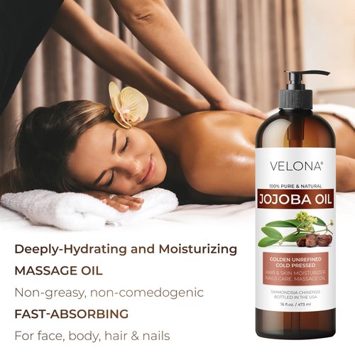 velona Jojoba Oil - 32 fl oz (With Pump) | 100% Pure and Natural | Golden, Unrefined, Cold Pressed, Hexane Free | Moisturizing Face, Hair, Body, Skin Care