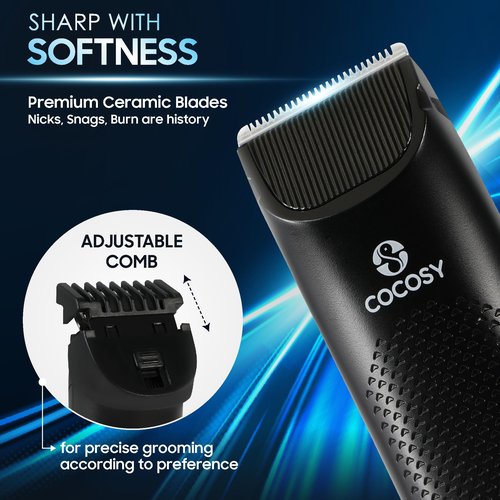 COCOSY Body Hair Trimmer for Men - Ball Trimmer, Ceramic Blade, Waterproof Electric Groin Hair Trimmer with Standing Recharge Dock & Travel Pouch, Male Hygiene Razor