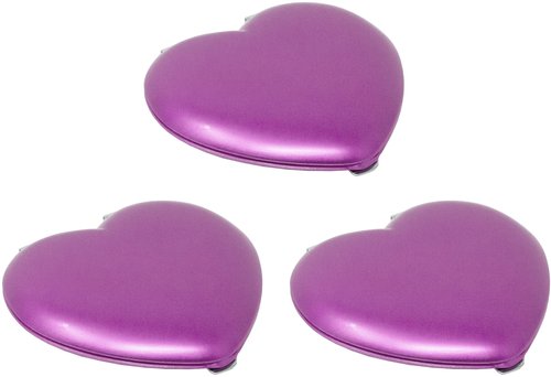 Set of 3 Contemporary Heart-Shaped Compact Mirrors with Reflective Finish (Pink)