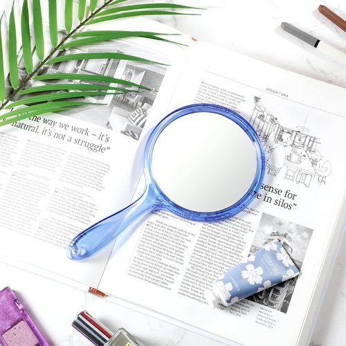 Jetec Double Sided Handheld Mirror - 1X/ 2X Magnifying Mirror with Handle - Rounded Shape Makeup Mirror (Blue)
