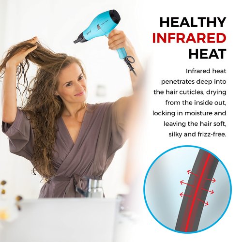 Turbo Ionic Blow Dryer with Attachments | Quiet & Powerful Professional Blow Dryer with Anti Frizz Technology | Tourmaline Hair Dryer with Infrared Heat |Short Barrel Travel Hair Dryer with Diffuser