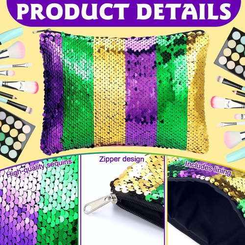 Reginary 8 Pcs Mardi Gras Sequin Makeup Bags Masquerade Parades Cosmetic Canvas Bags Canvas Gifts for Travel Women Carnival Gifts