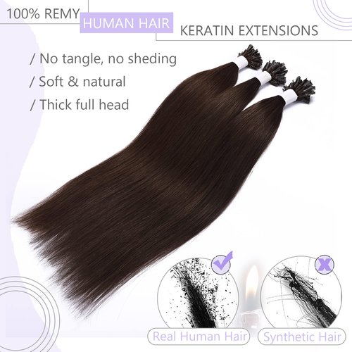 SEGO U Tip Hair Extensions Human Hair Keratin Pre Bonded Hot Fusion Nail Tip Balayage Natural Silky Straight Extensions 50 Strands 50g/Pack -14 Inch Medium Brown